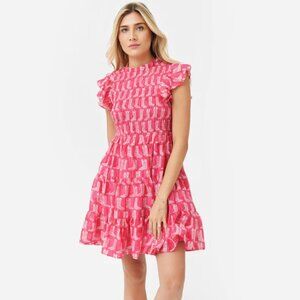 J. MARIE pink white cowboy boot print Dolly ruched dress